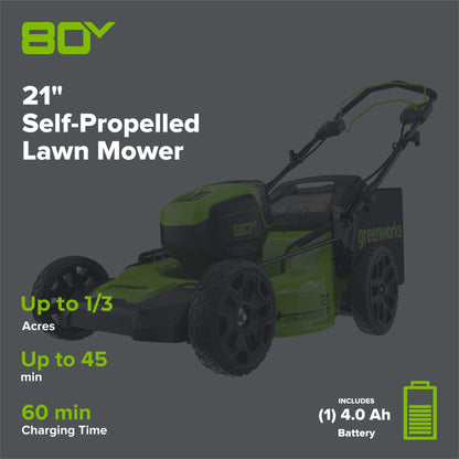 Greenworks LM2138S Cordless Mower Kit 53.3cm 80V 4.0Ah