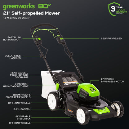 Greenworks LM2138S Cordless Mower Kit 53.3cm 80V 4.0Ah