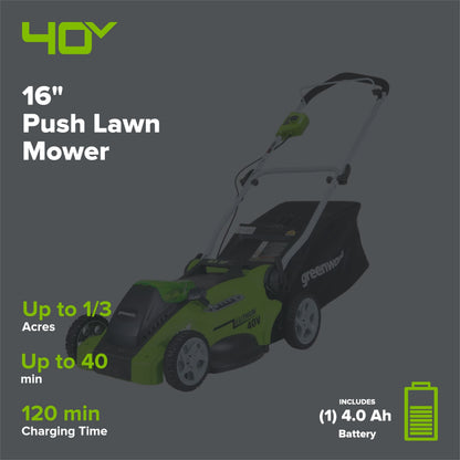 Greenworks LM1604 Cordless Mower Kit 40.6cm 40V